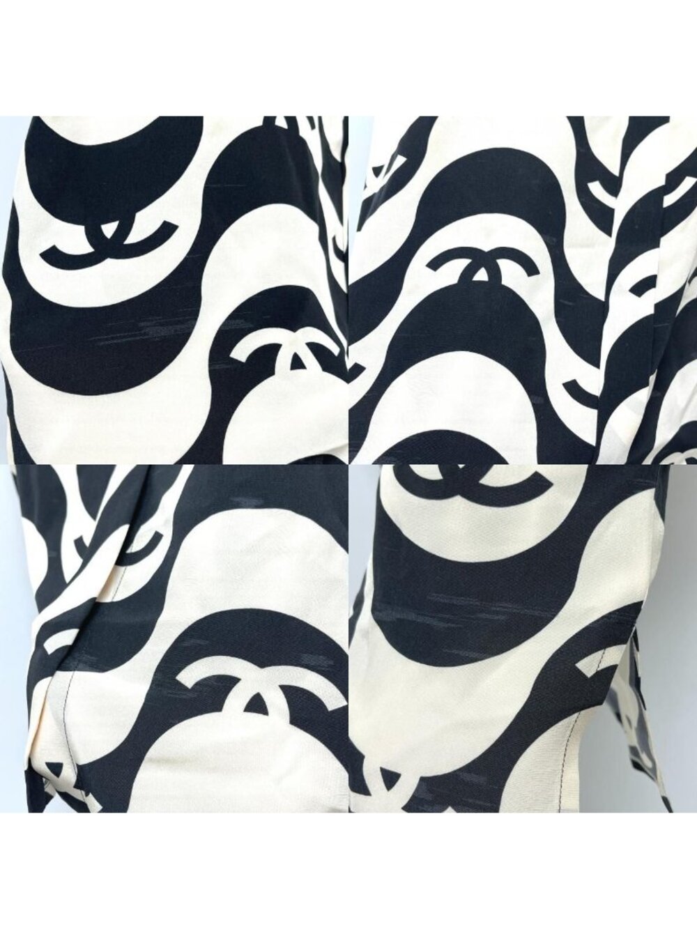Chanel Short Sleeve T-Shirt CC Logo Wave Silk Black - Picture 7 of 9